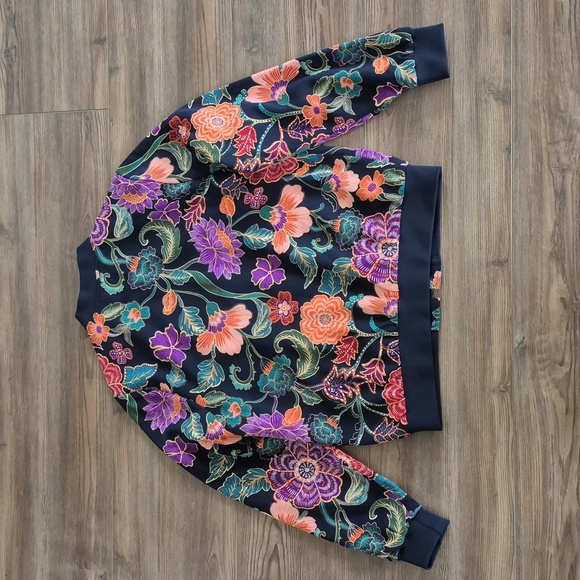 Susan Graver Navy Bomber Jacket with Multicolor Floral Print - Picture 5 of 8